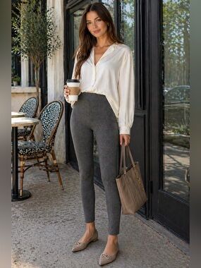 LILLY PULITZER Gray Nira Ponte Knit Leggings Skinny Vented Hem Travel Minimalist